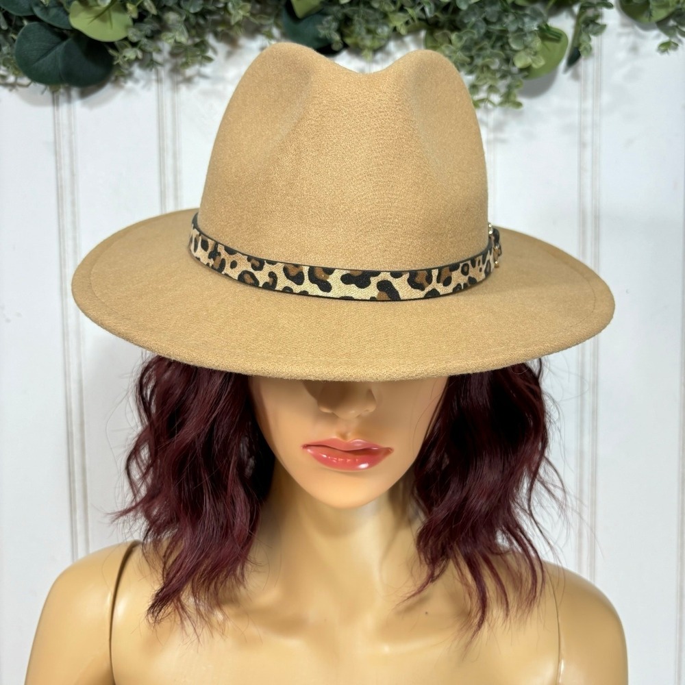 Leopard Fedora Hat Tan Western Coastal Cowgirl Boho Ranch Festival Mob Wife